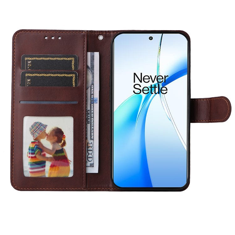Phone Stand Case for OnePlus Nord CE4 5G / Oppo K12 Magnetic Leather Flip Wallet Phone Cover - Brown