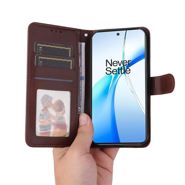 Phone Stand Case for OnePlus Nord CE4 5G / Oppo K12 Magnetic Leather Flip Wallet Phone Cover - Brown