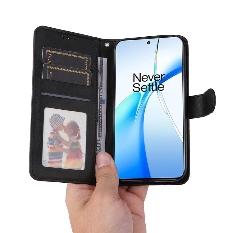 Phone Stand Case for OnePlus Nord CE4 5G / Oppo K12 Magnetic Leather Flip Wallet Phone Cover - Black
