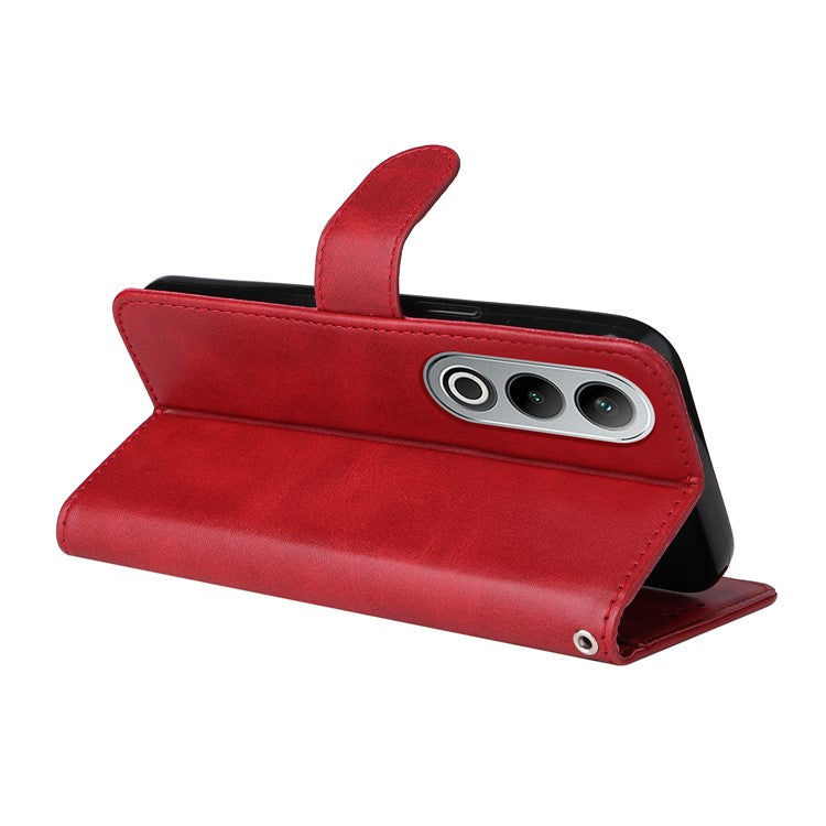 Phone Stand Case for OnePlus Nord CE4 5G / Oppo K12 Magnetic Leather Flip Wallet Phone Cover - Red