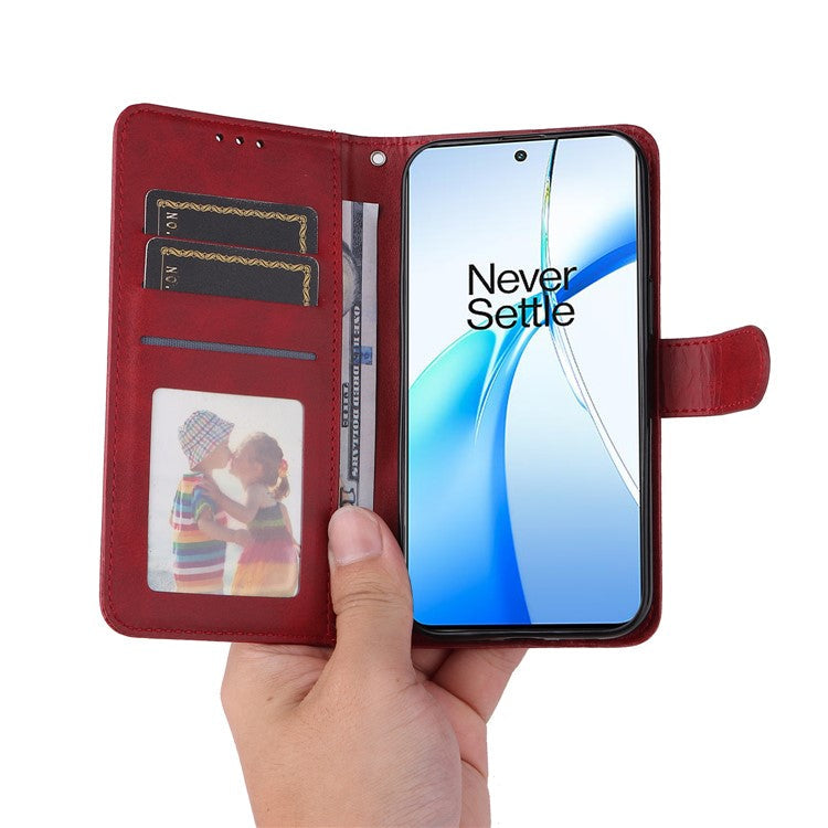 Phone Stand Case for OnePlus Nord CE4 5G / Oppo K12 Magnetic Leather Flip Wallet Phone Cover - Red