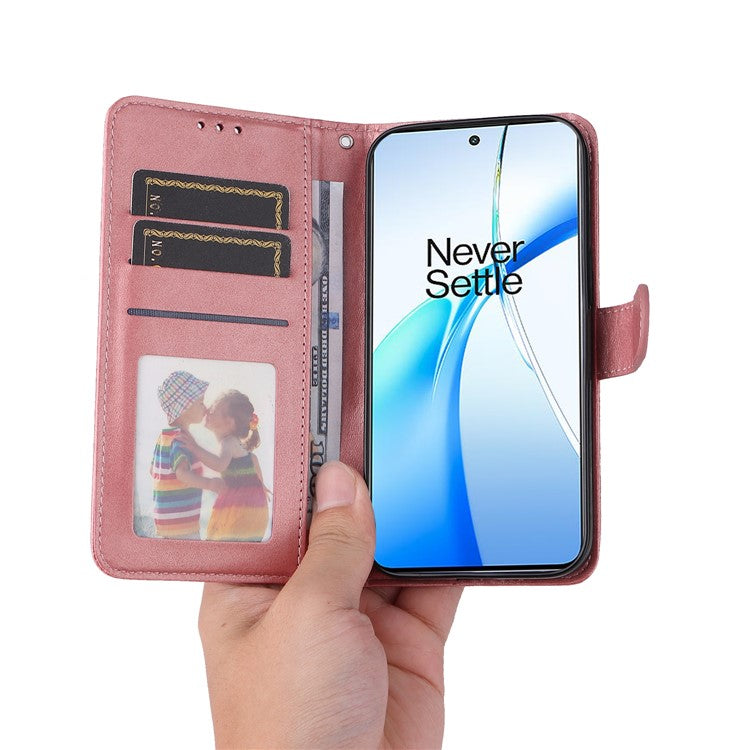Phone Stand Case for OnePlus Nord CE4 5G / Oppo K12 Magnetic Leather Flip Wallet Phone Cover - Pink