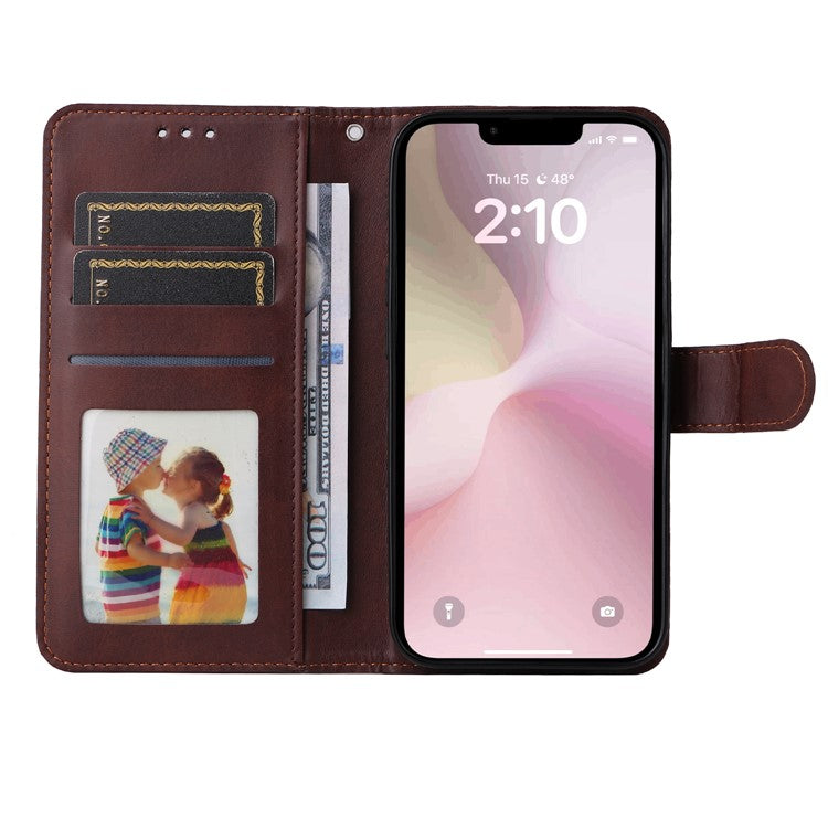 For iPhone 16e Leather Phone Case Magnetic Clasp Flip Wallet Phone Stand Cover - Brown