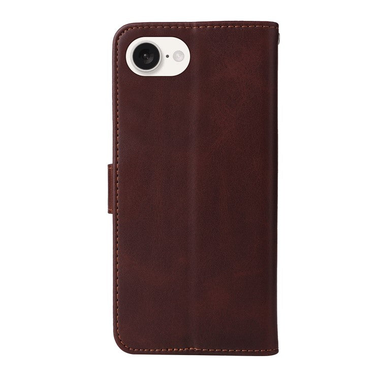 For iPhone 16e Leather Phone Case Magnetic Clasp Flip Wallet Phone Stand Cover - Brown