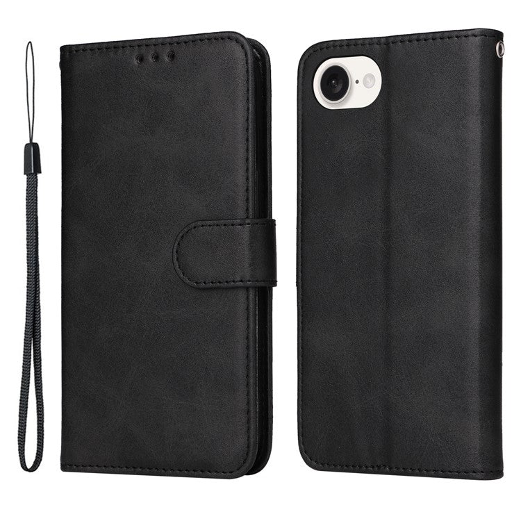 For iPhone 16e Leather Phone Case Magnetic Clasp Flip Wallet Phone Stand Cover - Black