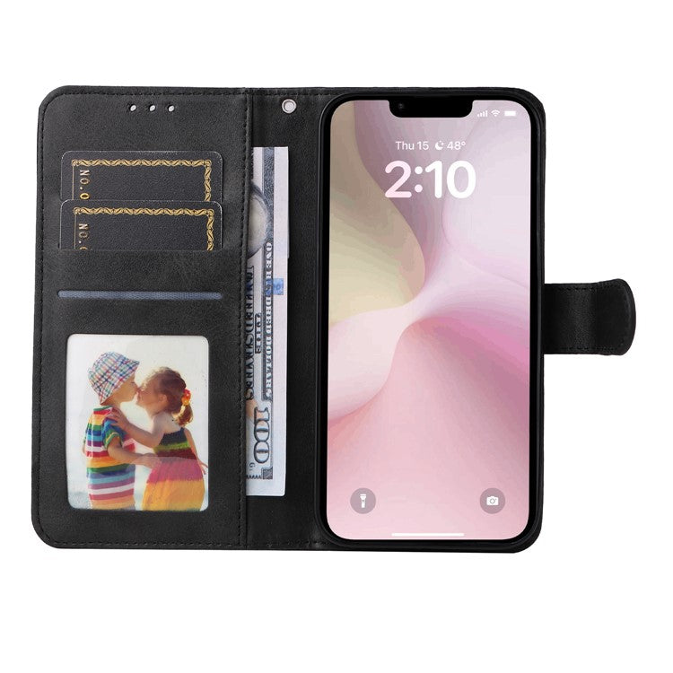 For iPhone 16e Leather Phone Case Magnetic Clasp Flip Wallet Phone Stand Cover - Black