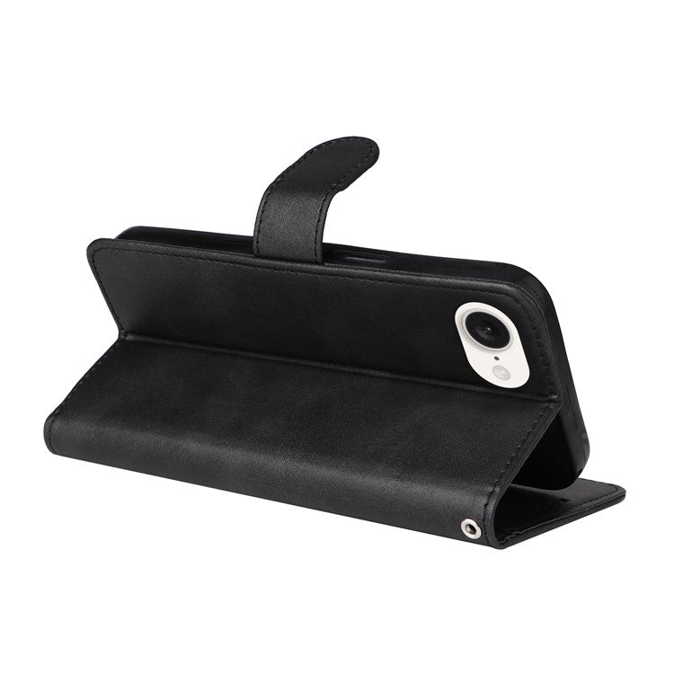 For iPhone 16e Leather Phone Case Magnetic Clasp Flip Wallet Phone Stand Cover - Black