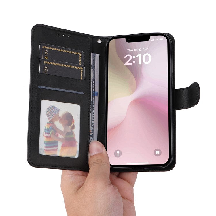 For iPhone 16e Leather Phone Case Magnetic Clasp Flip Wallet Phone Stand Cover - Black