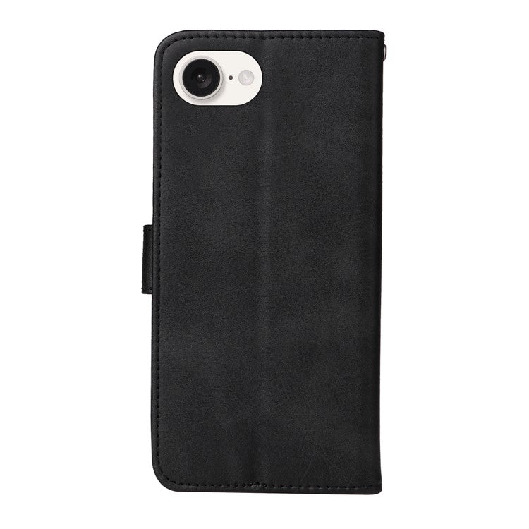 For iPhone 16e Leather Phone Case Magnetic Clasp Flip Wallet Phone Stand Cover - Black