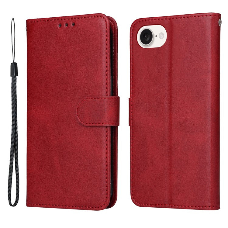 For iPhone 16e Leather Phone Case Magnetic Clasp Flip Wallet Phone Stand Cover - Red