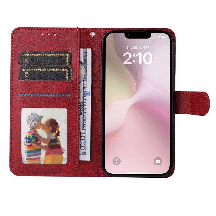 For iPhone 16e Leather Phone Case Magnetic Clasp Flip Wallet Phone Stand Cover - Red
