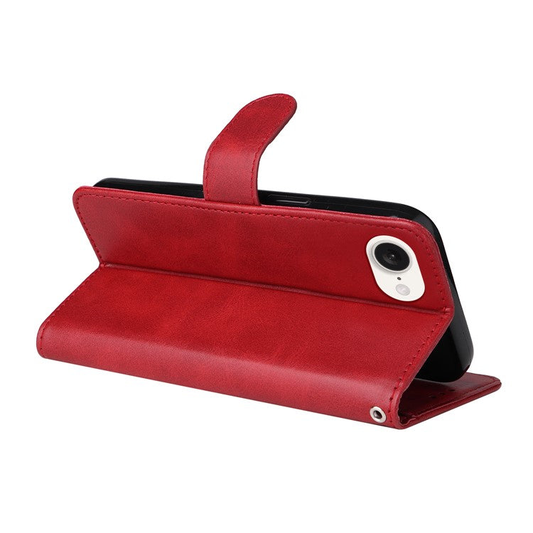 For iPhone 16e Leather Phone Case Magnetic Clasp Flip Wallet Phone Stand Cover - Red