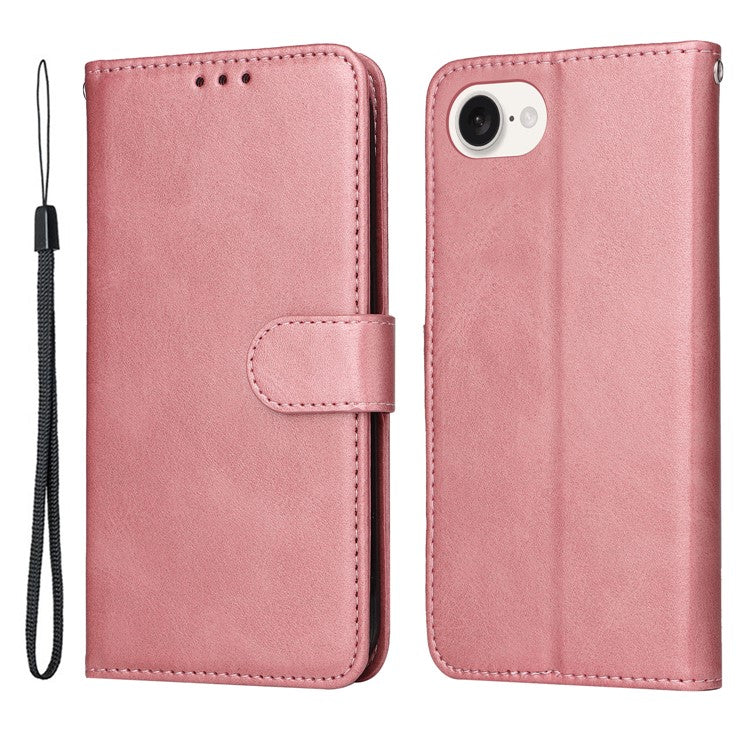For iPhone 16e Leather Phone Case Magnetic Clasp Flip Wallet Phone Stand Cover - Pink