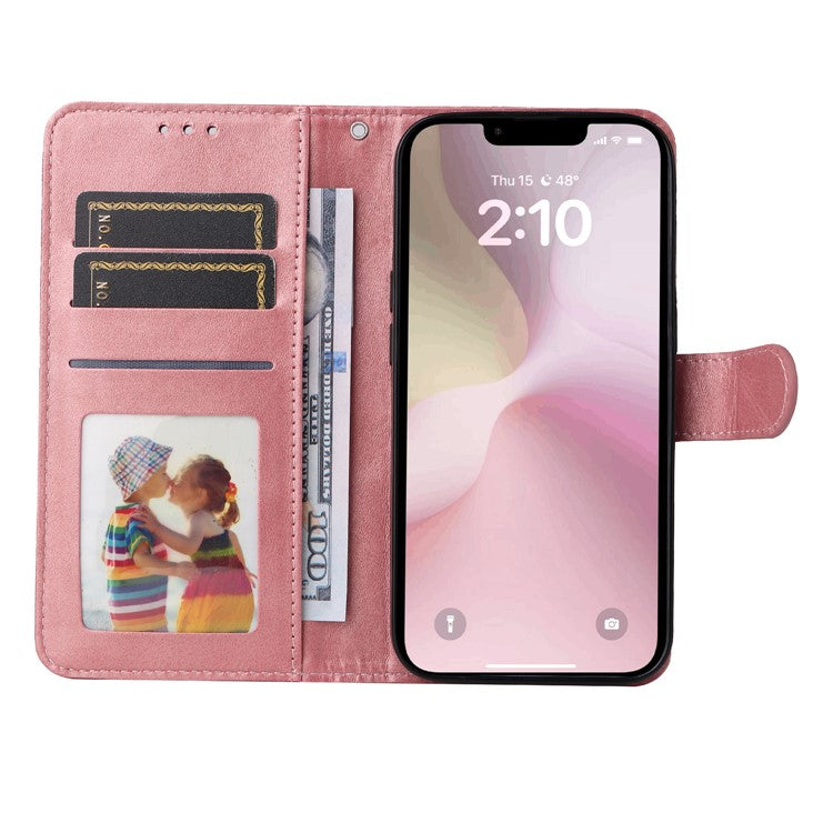 For iPhone 16e Leather Phone Case Magnetic Clasp Flip Wallet Phone Stand Cover - Pink