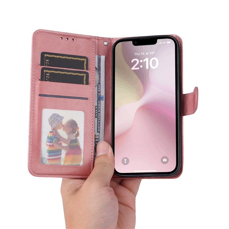 For iPhone 16e Leather Phone Case Magnetic Clasp Flip Wallet Phone Stand Cover - Pink