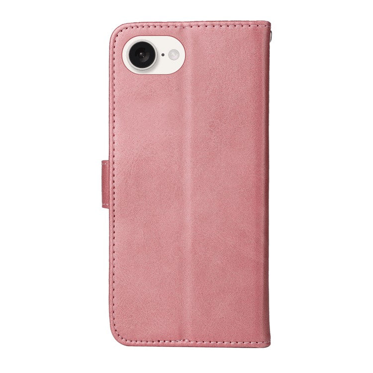 For iPhone 16e Leather Phone Case Magnetic Clasp Flip Wallet Phone Stand Cover - Pink