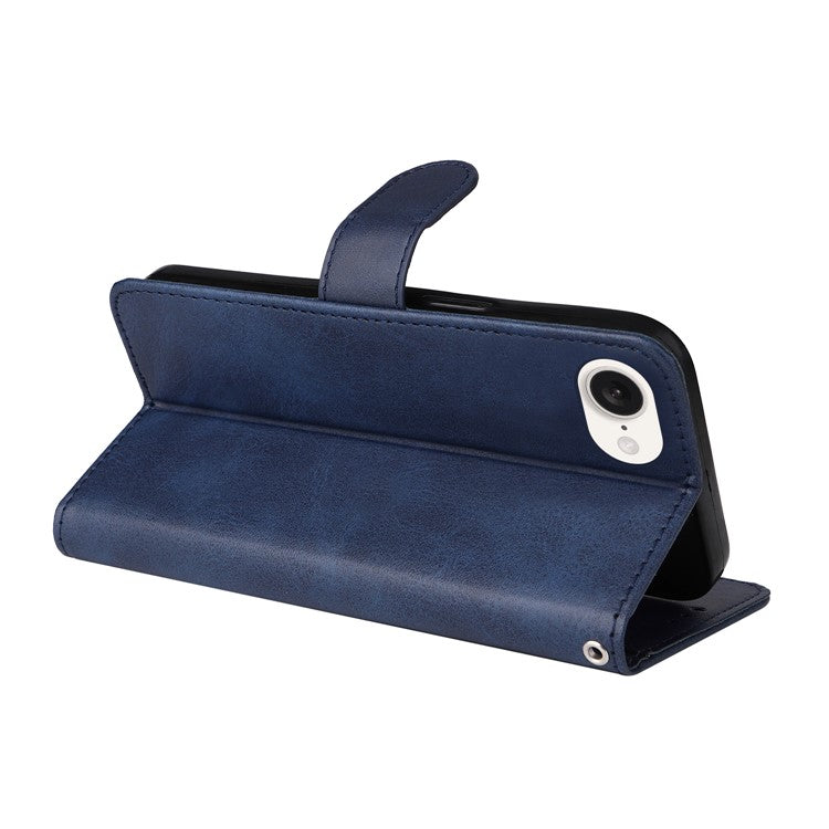 For iPhone 16e Leather Phone Case Magnetic Clasp Flip Wallet Phone Stand Cover - Blue