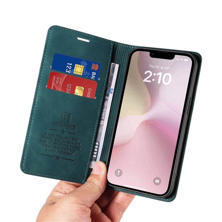 BETOPNICE 003 For iPhone 16e Wallet Case RFID Blocking Leather+TPU Shockproof Phone Shell - Green