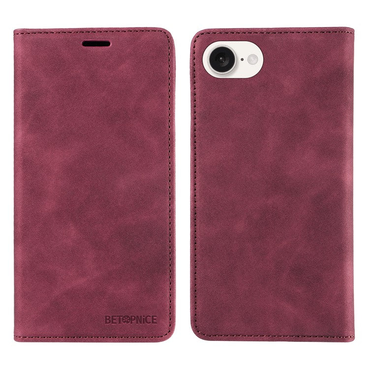 BETOPNICE 003 For iPhone 16e Wallet Case RFID Blocking Leather+TPU Shockproof Phone Shell - Red
