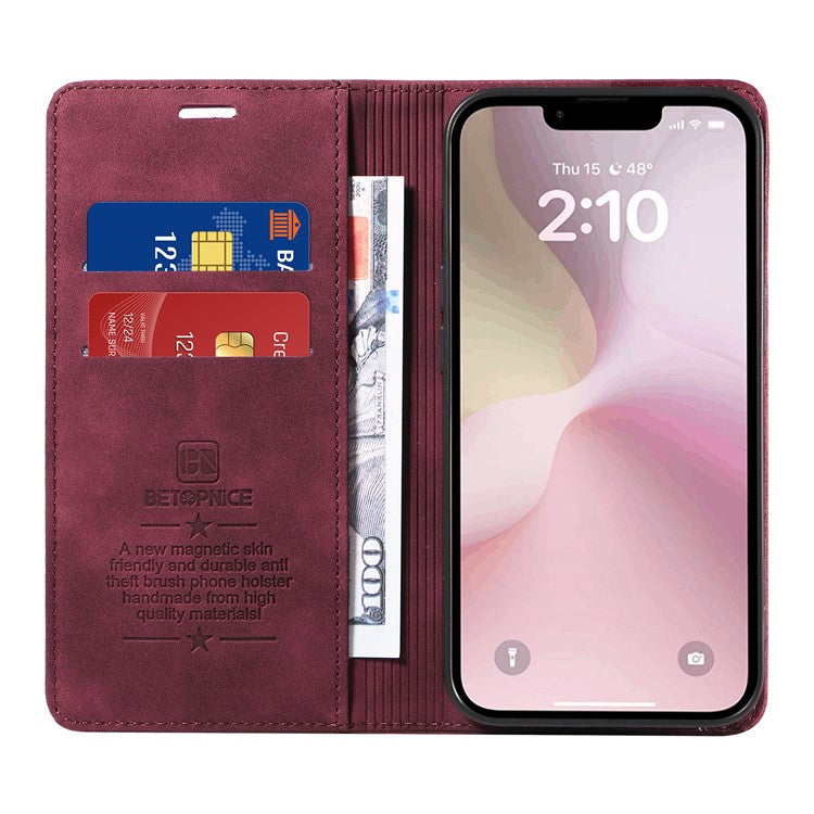 BETOPNICE 003 For iPhone 16e Wallet Case RFID Blocking Leather+TPU Shockproof Phone Shell - Red