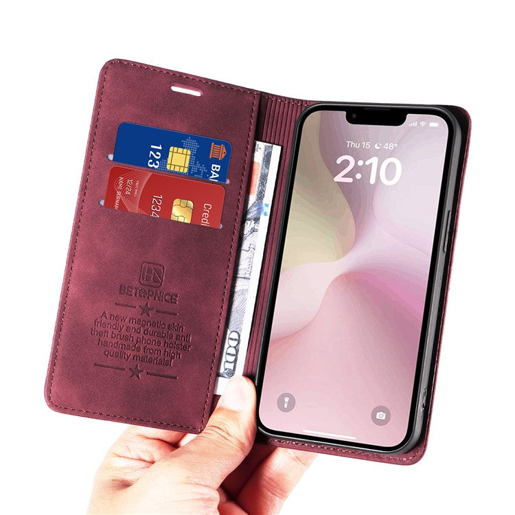 BETOPNICE 003 For iPhone 16e Wallet Case RFID Blocking Leather+TPU Shockproof Phone Shell - Red