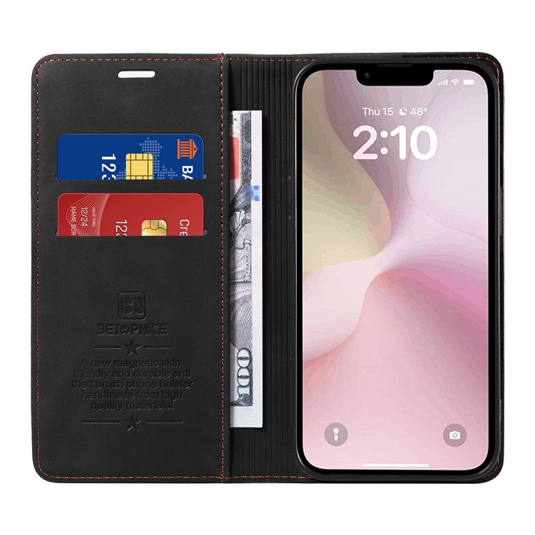 BETOPNICE 003 For iPhone 16e Wallet Case RFID Blocking Leather+TPU Shockproof Phone Shell - Black