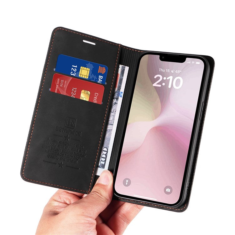 BETOPNICE 003 For iPhone 16e Wallet Case RFID Blocking Leather+TPU Shockproof Phone Shell - Black