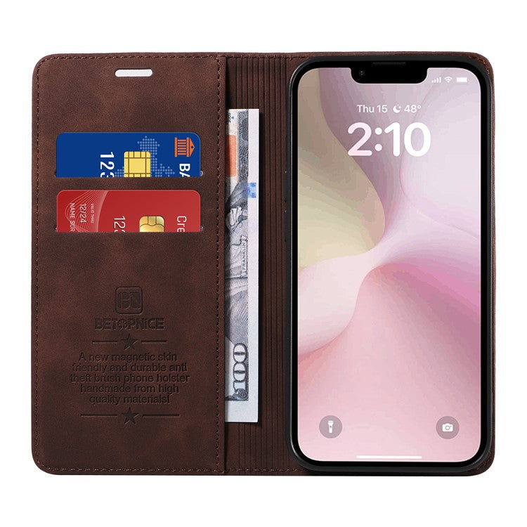 BETOPNICE 003 For iPhone 16e Wallet Case RFID Blocking Leather+TPU Shockproof Phone Shell - Brown