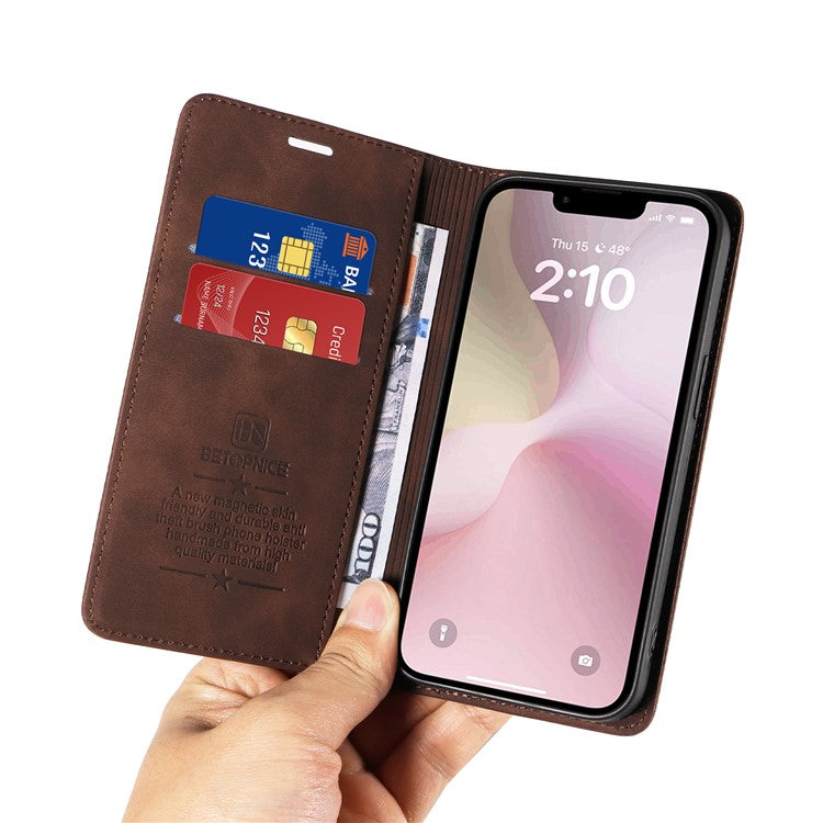 BETOPNICE 003 For iPhone 16e Wallet Case RFID Blocking Leather+TPU Shockproof Phone Shell - Brown
