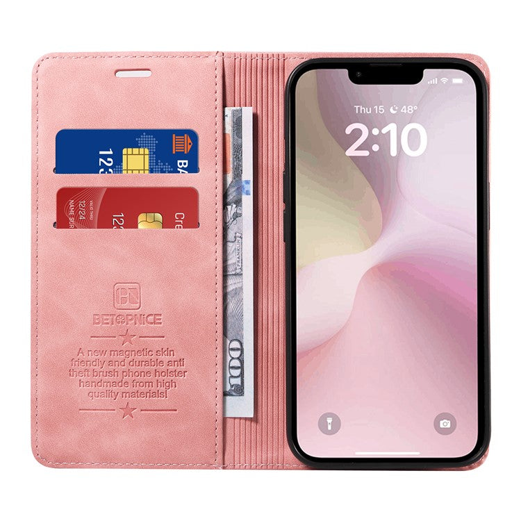 BETOPNICE 003 For iPhone 16e Wallet Case RFID Blocking Leather+TPU Shockproof Phone Shell - Pink