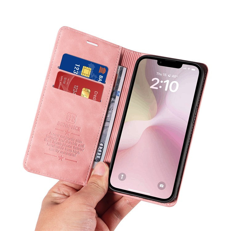 BETOPNICE 003 For iPhone 16e Wallet Case RFID Blocking Leather+TPU Shockproof Phone Shell - Pink