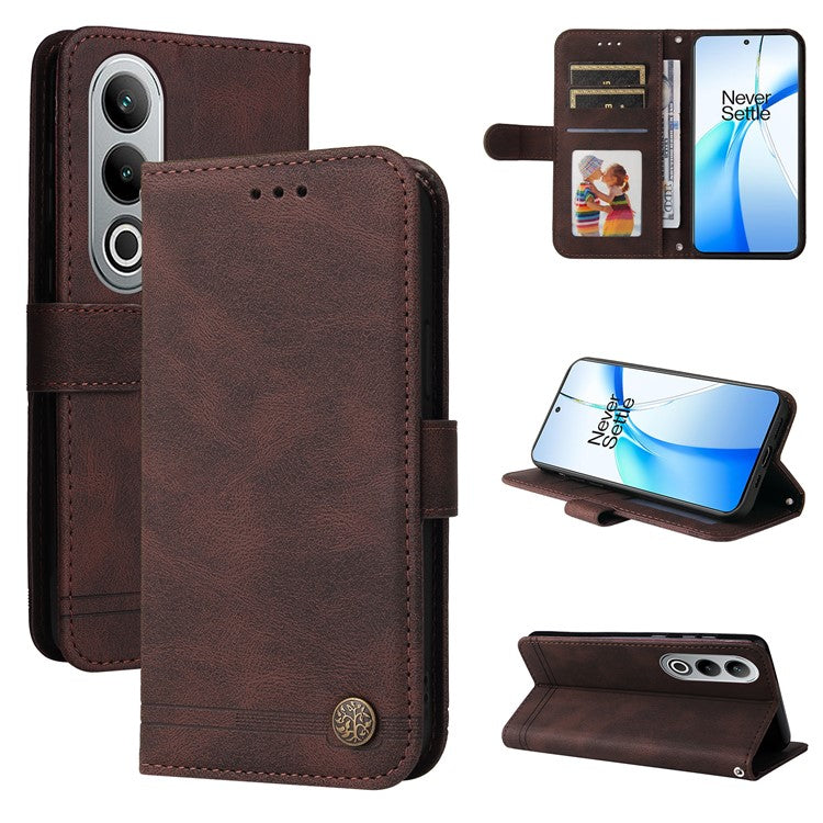 Stand Case for OnePlus Nord CE4 5G / Oppo K12 Folio Flip Leather+TPU Phone Cover - Brown
