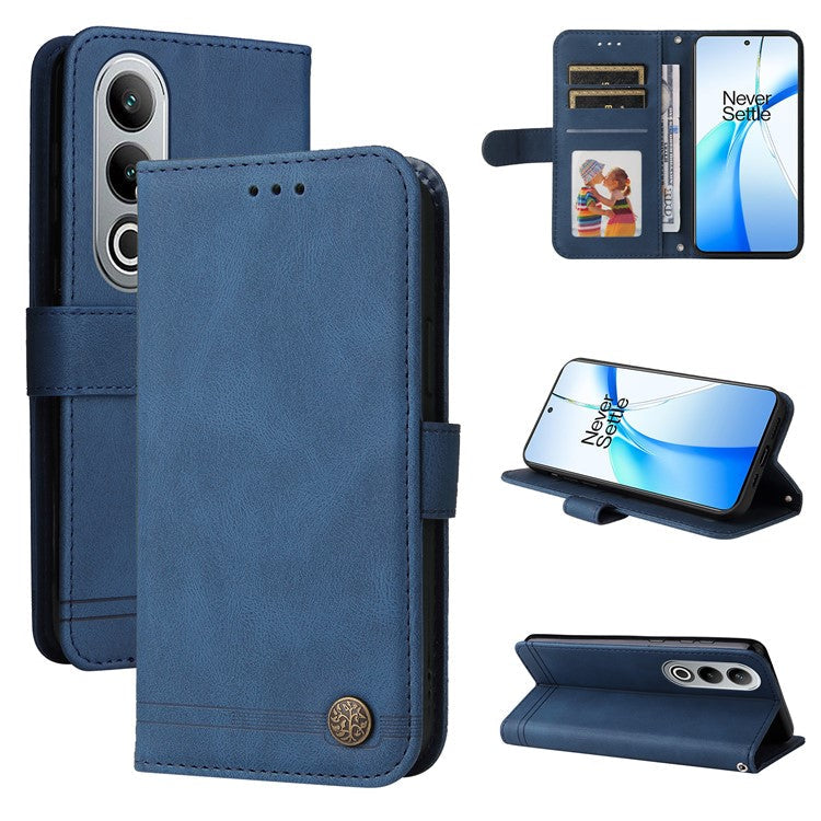 Stand Case for OnePlus Nord CE4 5G / Oppo K12 Folio Flip Leather+TPU Phone Cover - Blue