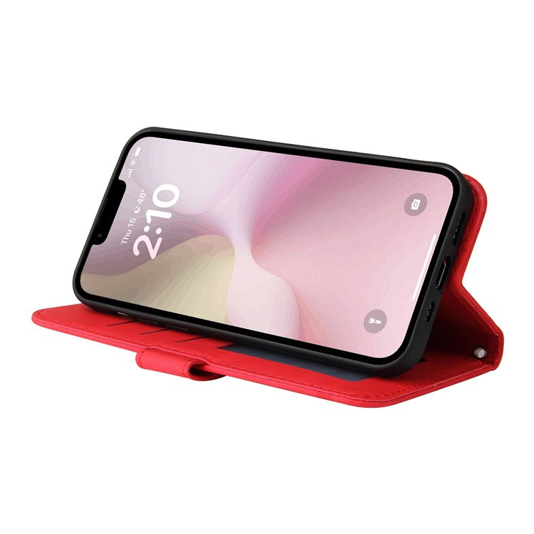 For iPhone 16e Case Magnetic Clasp Folio Flip Stand Leather+TPU Phone Cover - Red