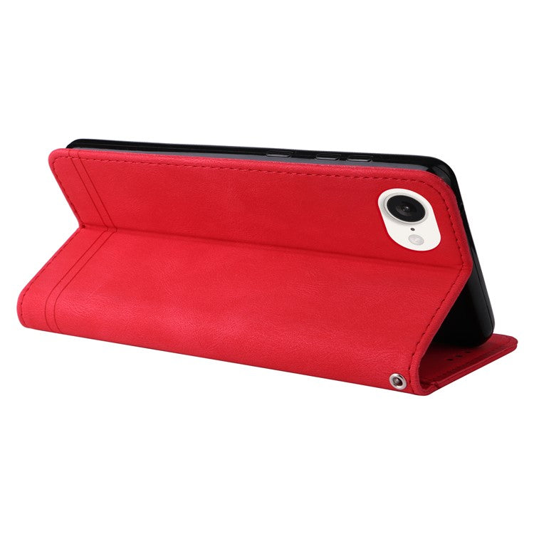 For iPhone 16e Case Magnetic Clasp Folio Flip Stand Leather+TPU Phone Cover - Red