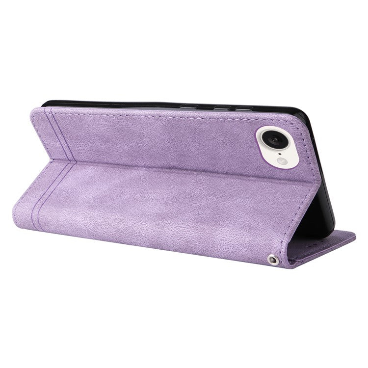 For iPhone 16e Case Magnetic Clasp Folio Flip Stand Leather+TPU Phone Cover - Purple