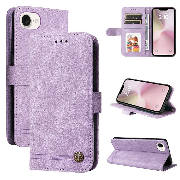 For iPhone 16e Case Magnetic Clasp Folio Flip Stand Leather+TPU Phone Cover - Purple