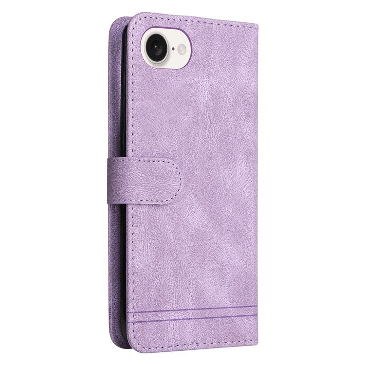 For iPhone 16e Case Magnetic Clasp Folio Flip Stand Leather+TPU Phone Cover - Purple