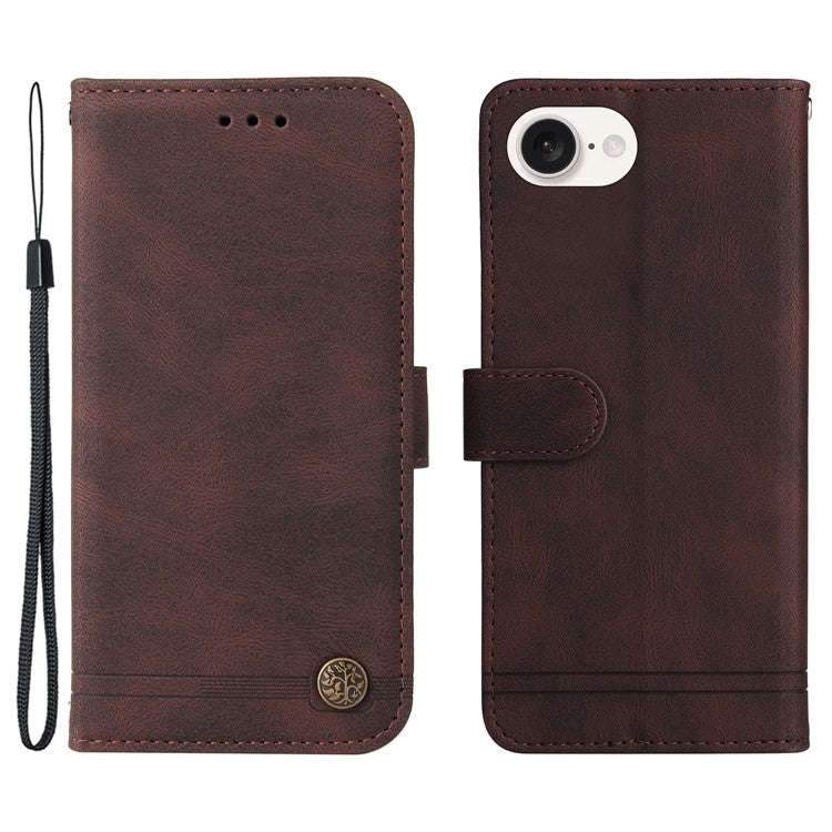 For iPhone 16e Case Magnetic Clasp Folio Flip Stand Leather+TPU Phone Cover - Brown