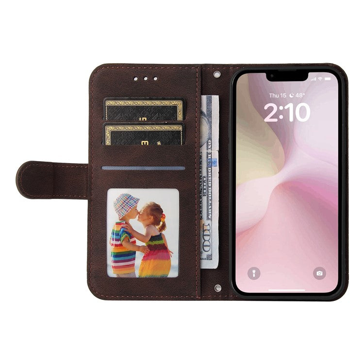 For iPhone 16e Case Magnetic Clasp Folio Flip Stand Leather+TPU Phone Cover - Brown