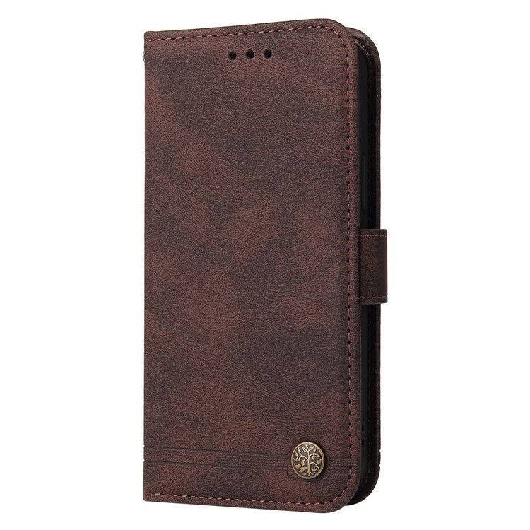 For iPhone 16e Case Magnetic Clasp Folio Flip Stand Leather+TPU Phone Cover - Brown