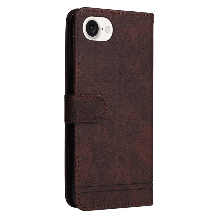 For iPhone 16e Case Magnetic Clasp Folio Flip Stand Leather+TPU Phone Cover - Brown