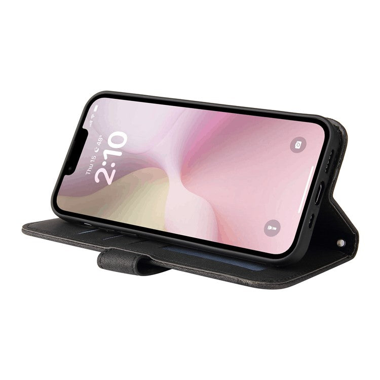 For iPhone 16e Case Magnetic Clasp Folio Flip Stand Leather+TPU Phone Cover - Black