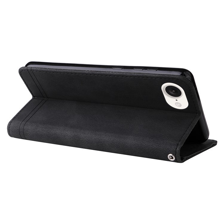 For iPhone 16e Case Magnetic Clasp Folio Flip Stand Leather+TPU Phone Cover - Black