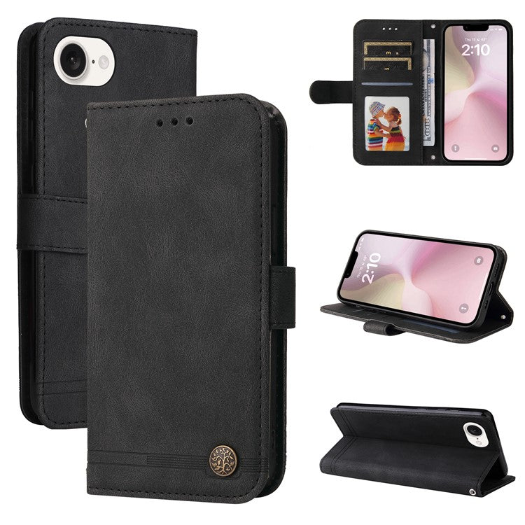 For iPhone 16e Case Magnetic Clasp Folio Flip Stand Leather+TPU Phone Cover - Black