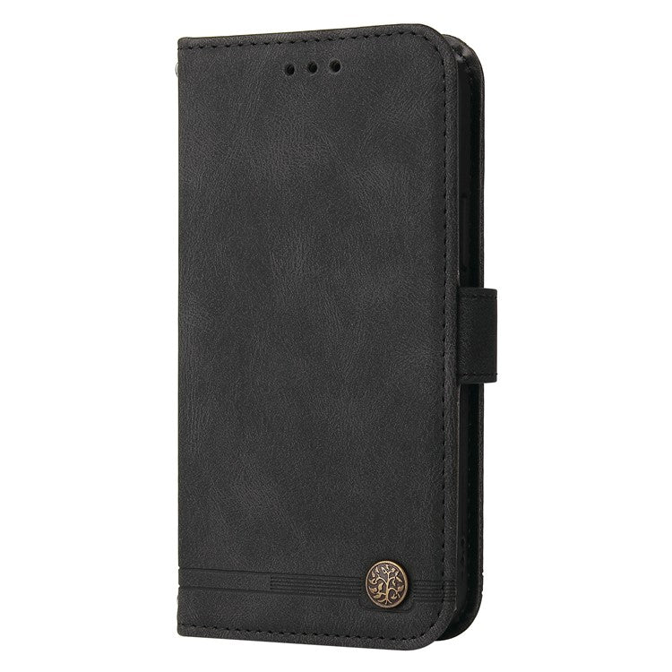 For iPhone 16e Case Magnetic Clasp Folio Flip Stand Leather+TPU Phone Cover - Black