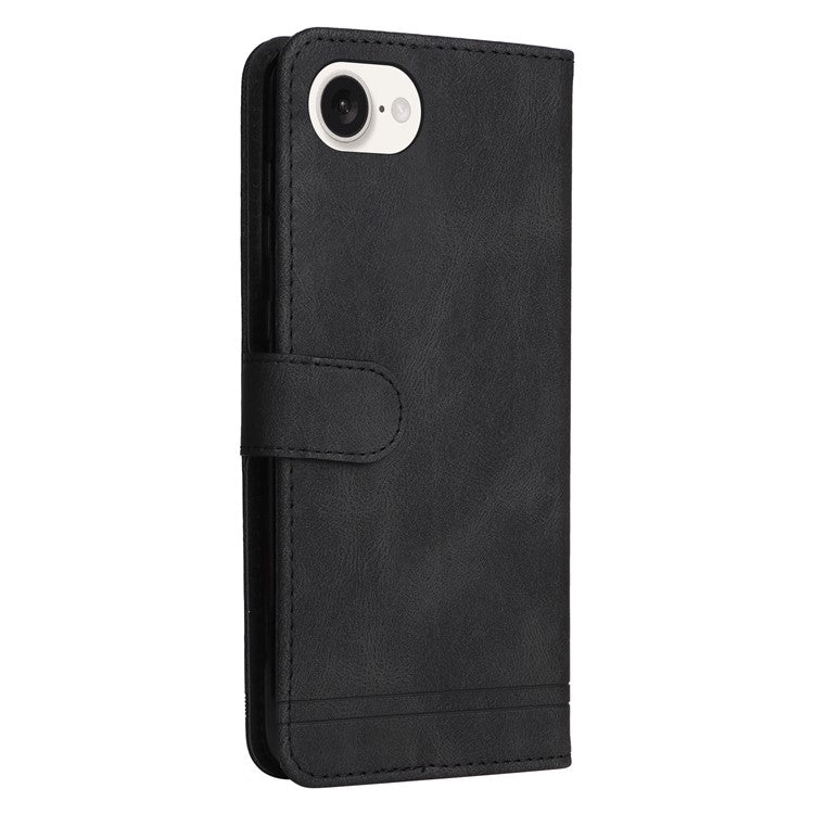 For iPhone 16e Case Magnetic Clasp Folio Flip Stand Leather+TPU Phone Cover - Black