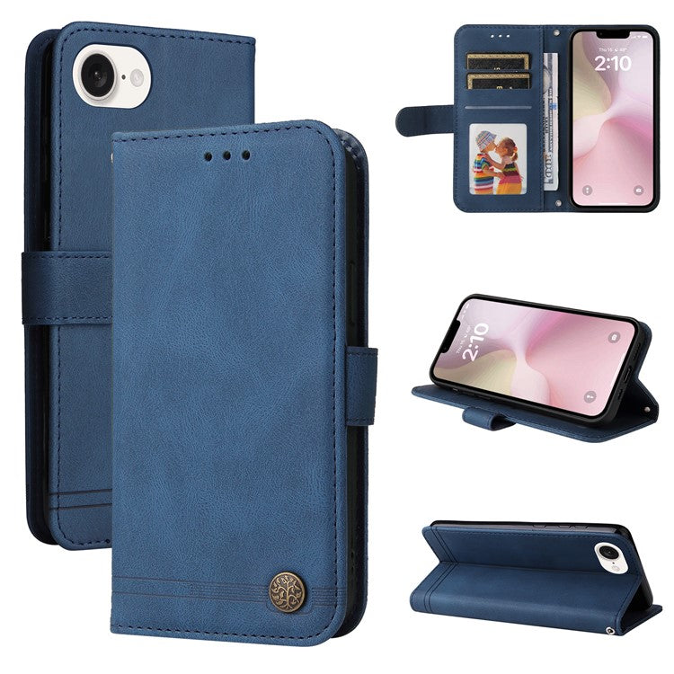For iPhone 16e Case Magnetic Clasp Folio Flip Stand Leather+TPU Phone Cover - Blue
