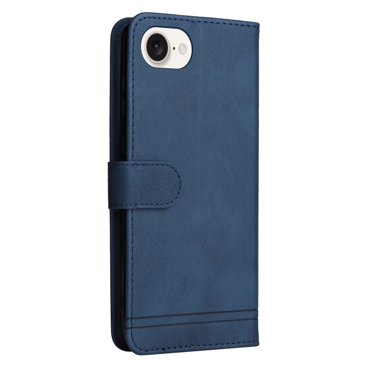 For iPhone 16e Case Magnetic Clasp Folio Flip Stand Leather+TPU Phone Cover - Blue