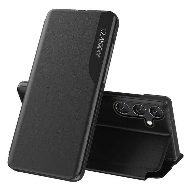 For Samsung Galaxy M55 5G / C55 5G / F55 5G Leather Case Stand Phone Cover with View Window - Black